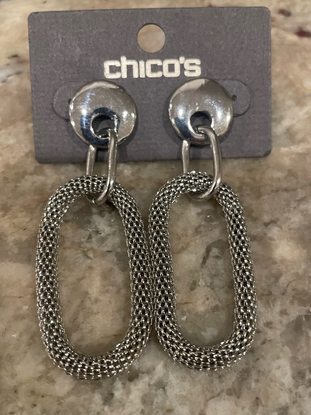 Chico's Silver Mesh Oval Drop Earrings - NWT